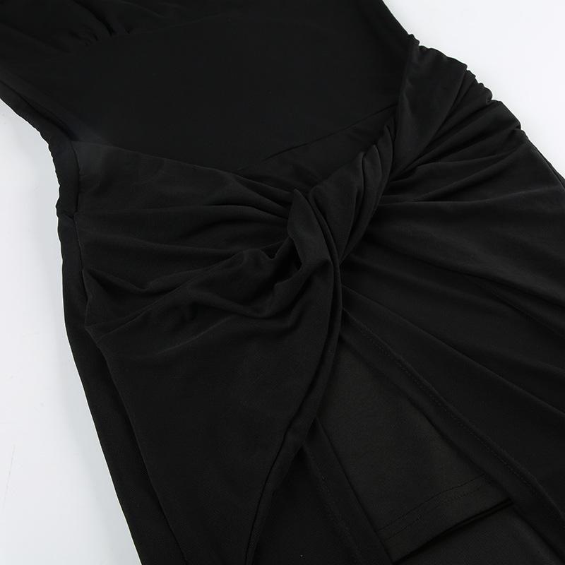 V neck long sleeve slit mesh maxi dress