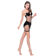 Mesh one shoulder fishnet irregular mini dress