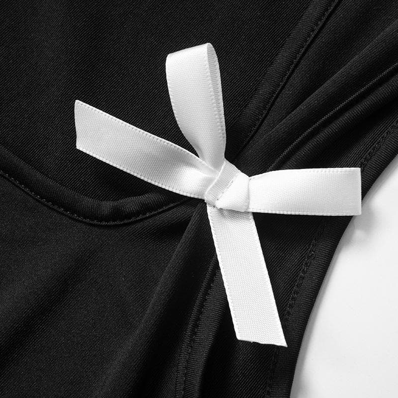 Bowknot square neck contrast sleeveless tank top