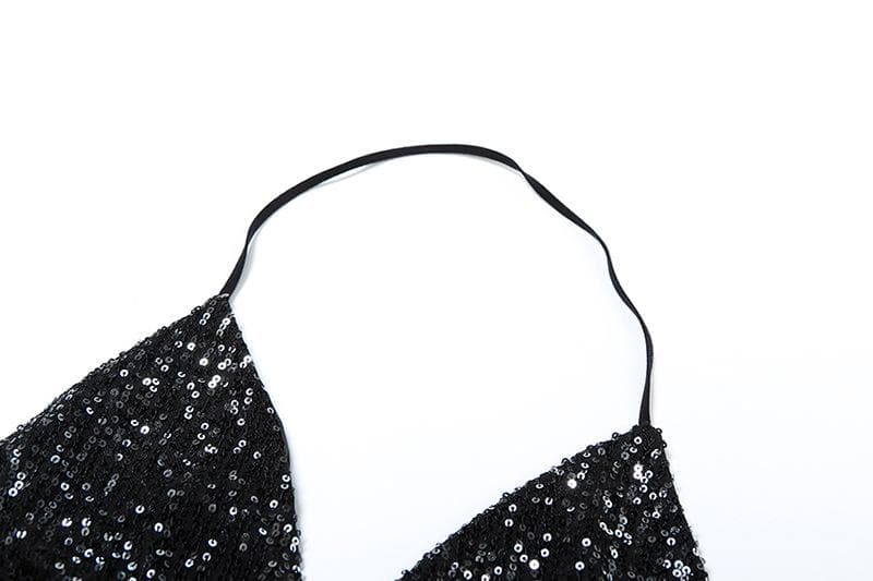 Halter metallic glitter cowl neck ruched 2 piece top
