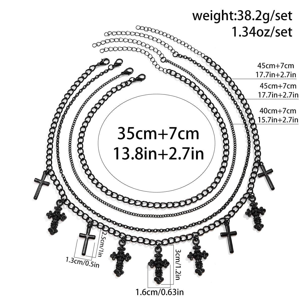 Cross pendant solid 4 pcs chain necklace