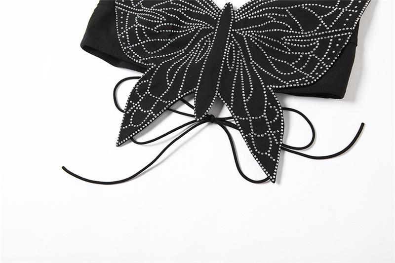 Butterfly pattern beaded knotted cami top