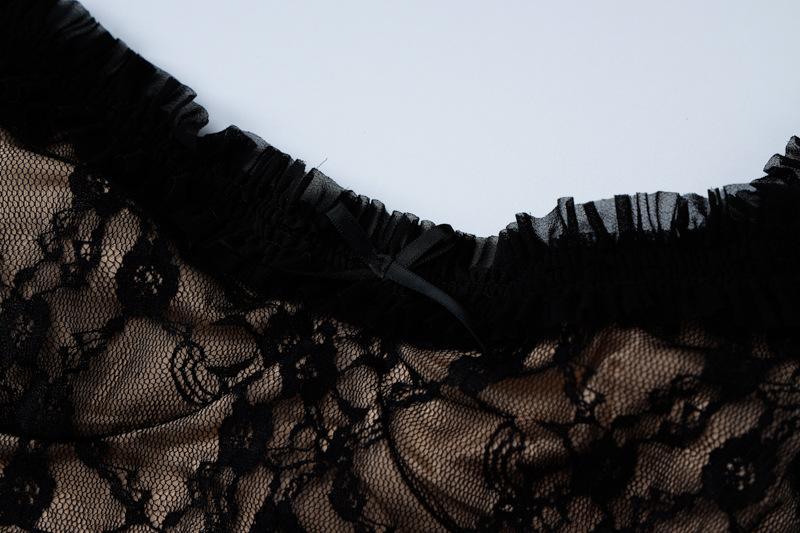 Lace ruffle ruched hollow out cami mini dress