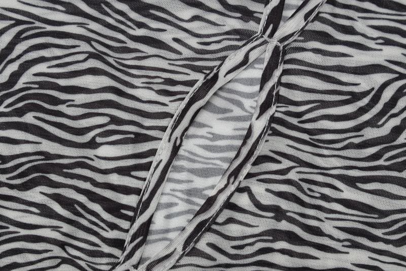 Zebra print hollow out irregular long sleeve sheer mesh see through mini dress  | samba dress