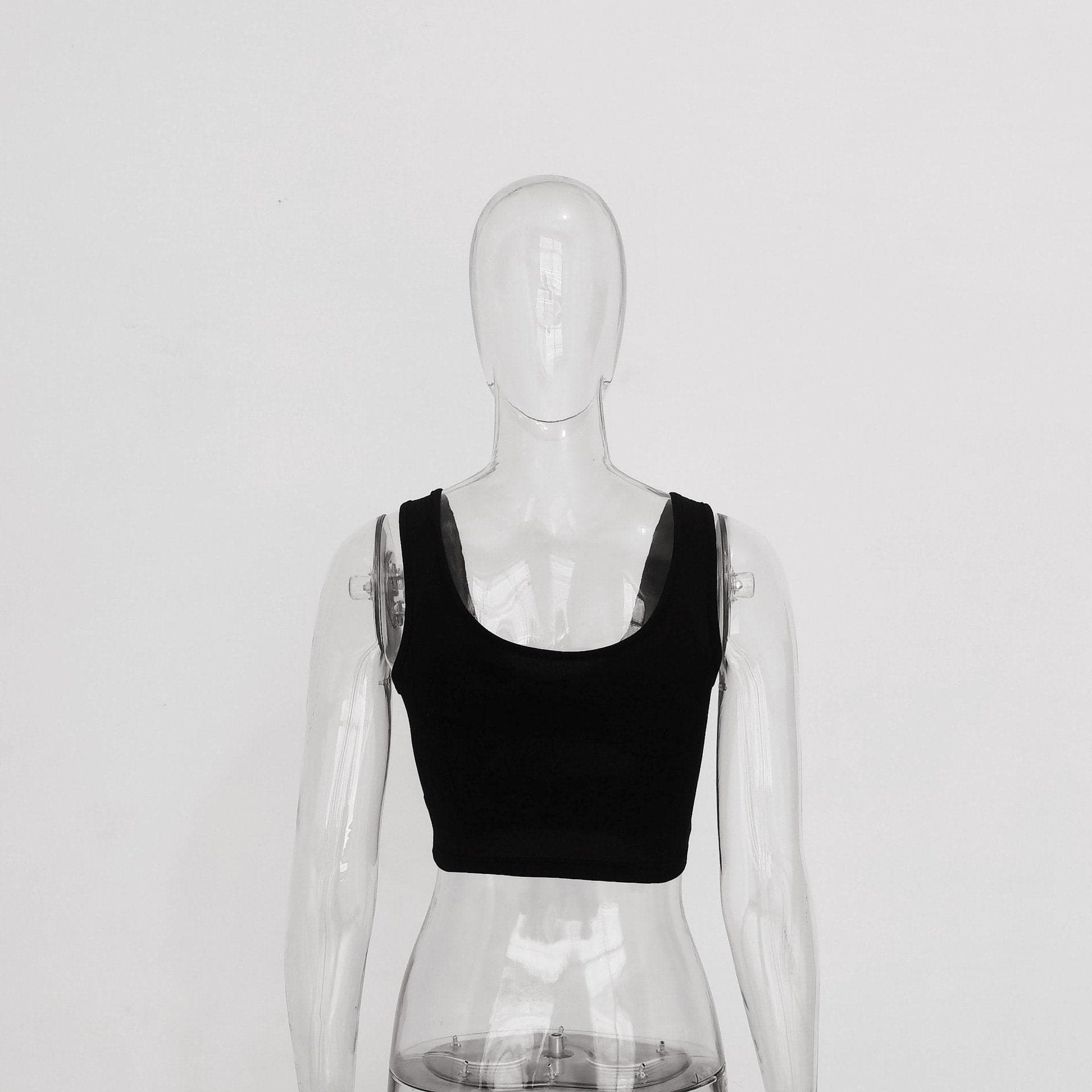 Double layered U neck low cut hollow out solid crop cut out top
