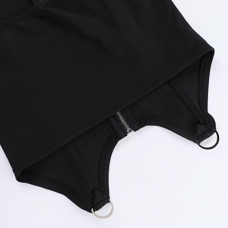 Halter zip-up rivet o ring v neck top