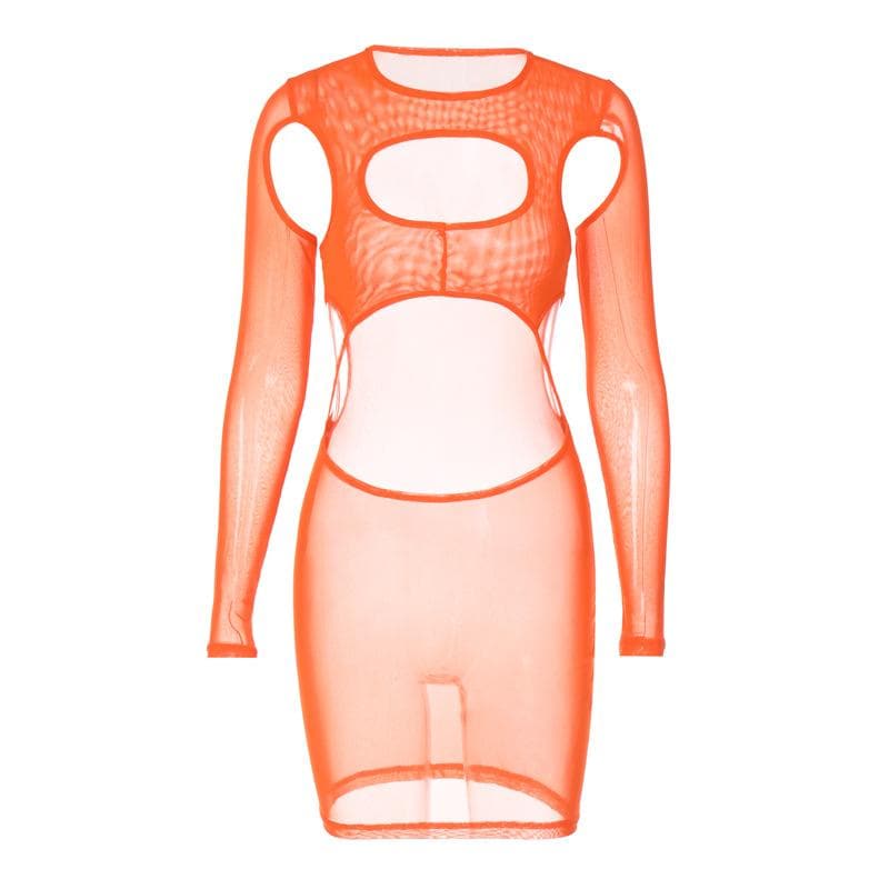 Long sleeve hollow out sheer mesh see through mini dress  | samba dress