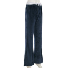 Velvet knitted patchwork self tie low rise pant