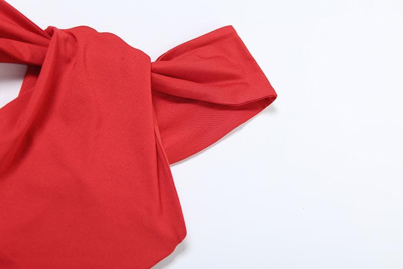 One shoulder ruched hollow out solid cami cut out maxi dress  | red tango dress