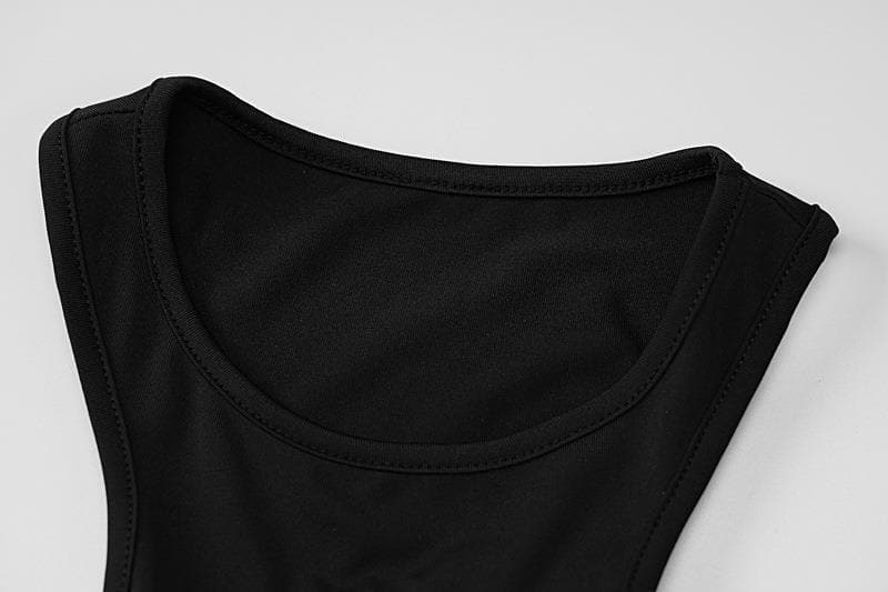 Hollow out solid round neck low cut gloves crop cut out top