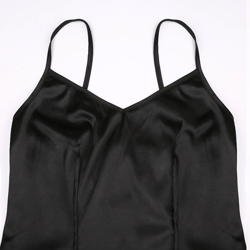 Satin v neck backless zip-up ruched solid cami mini dress