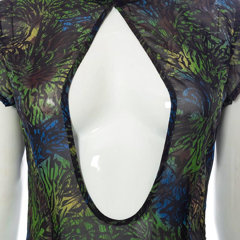 Short sleeve hollow out slit butterfly print see through midi dress