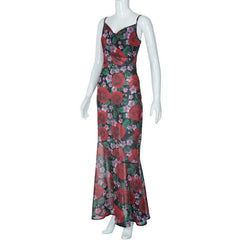 Cowl neck flower print zip-up contrast backless cami maxi dress  | red tango dress