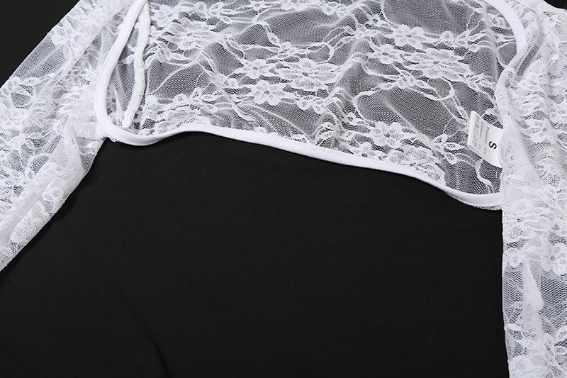Lace long sleeve gloves metal tag shrug 2 piece top
