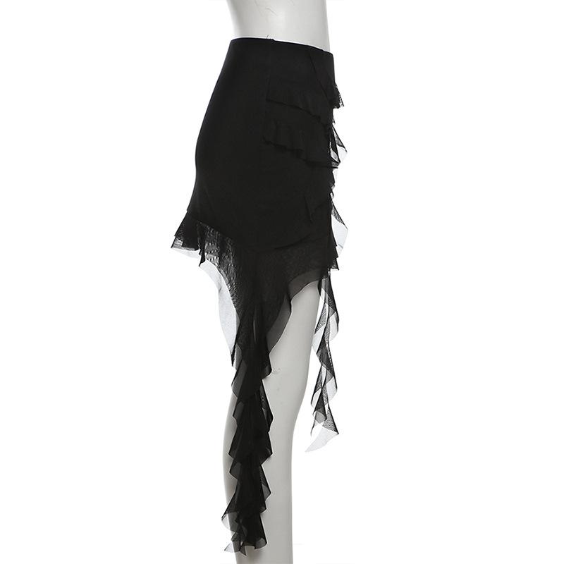 Ruffle mesh solid mini skirt