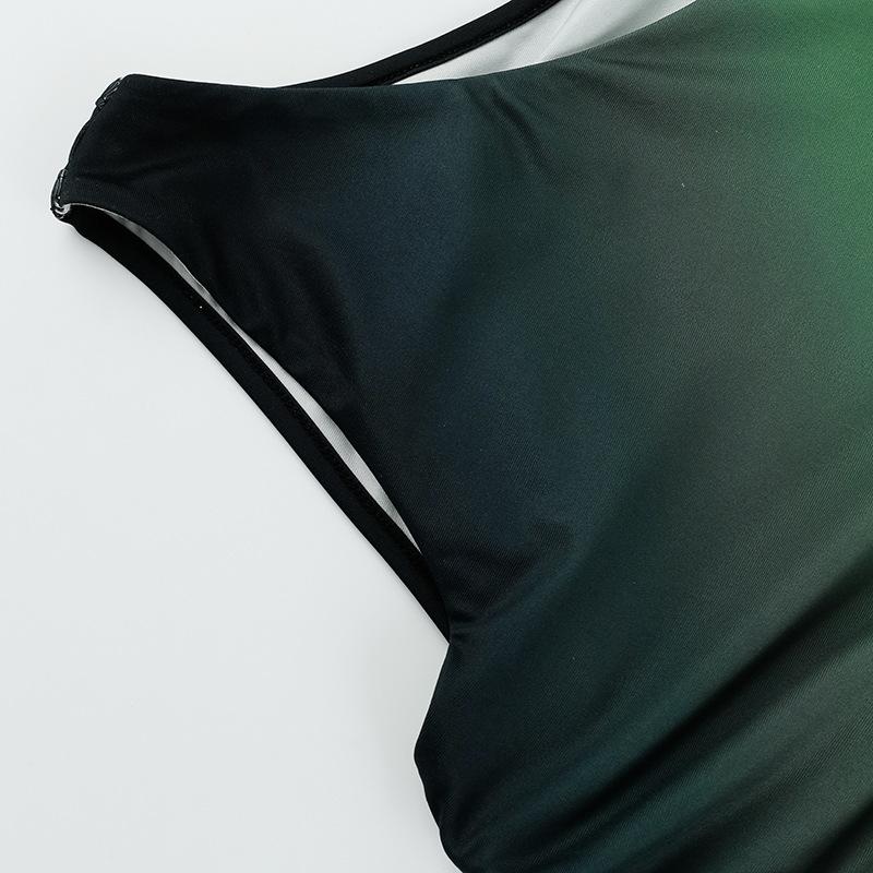 One shoulder gradient ruched drawstring mini dress