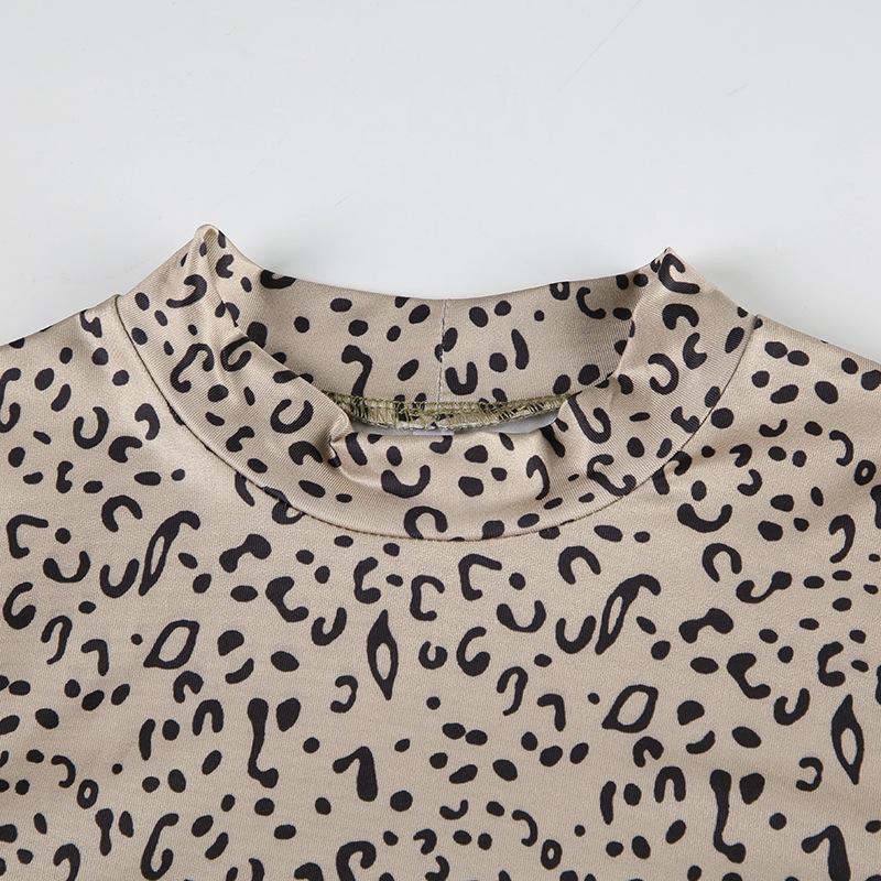 Leopard print long sleeve high neck bodysuit