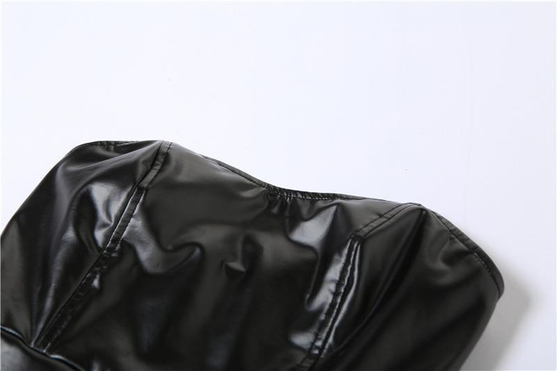 Sweetheart neck PU leather backless mini dress