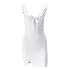 V neck slit knotted backless cami mini dress