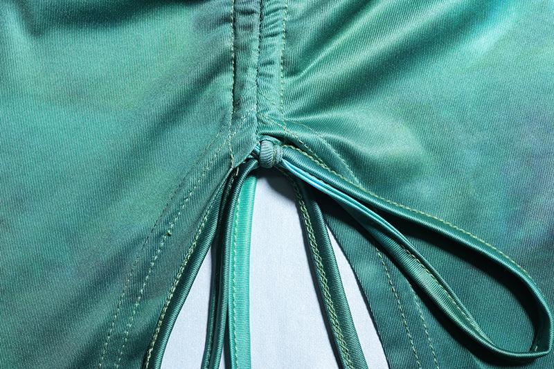 Halter corset deep v neck drawstring ruched slit maxi dress