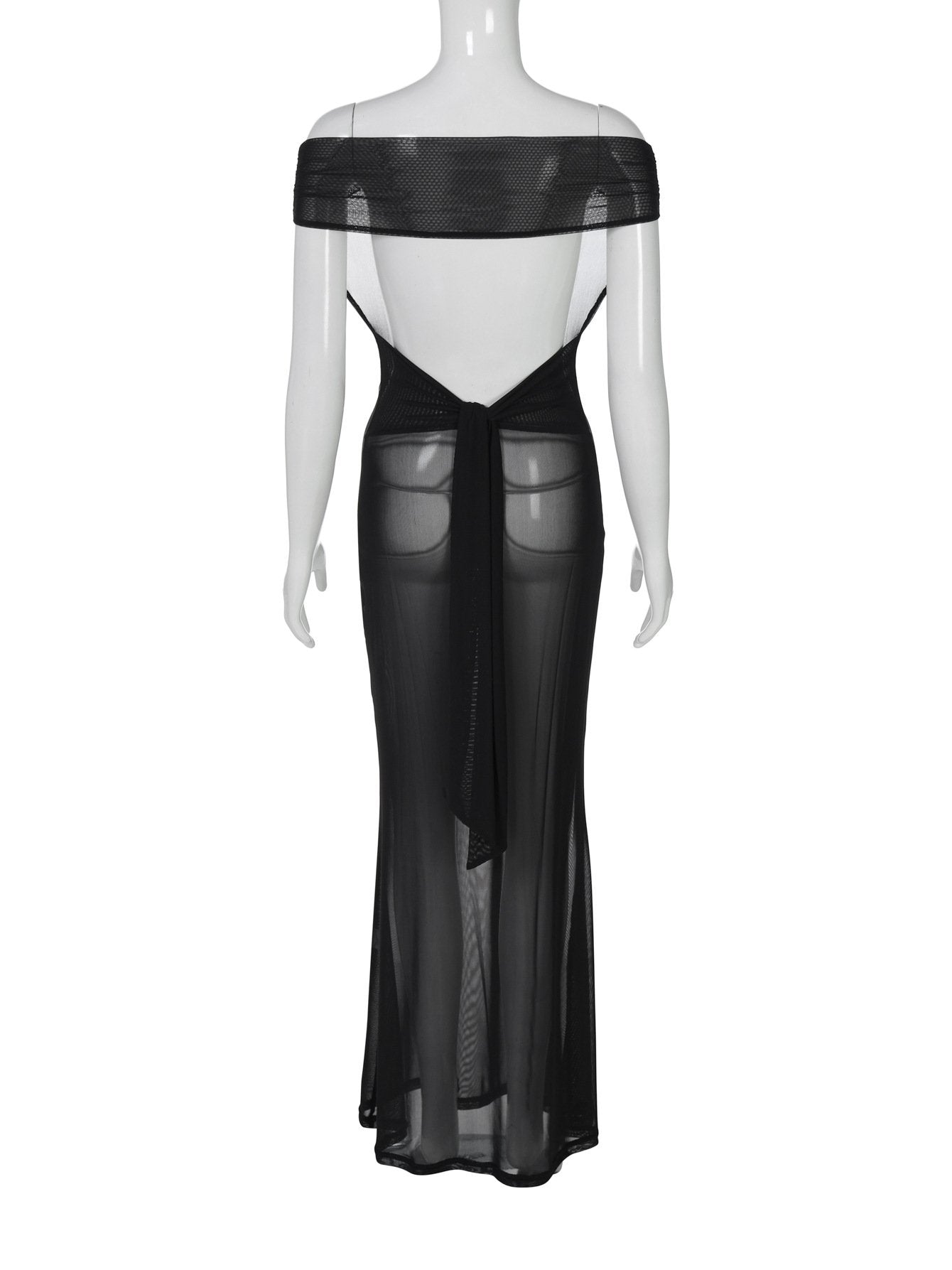 Off shoulder mesh backless maxi dress