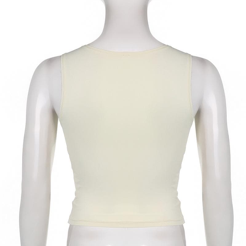 V neck sleeveless lace hem top