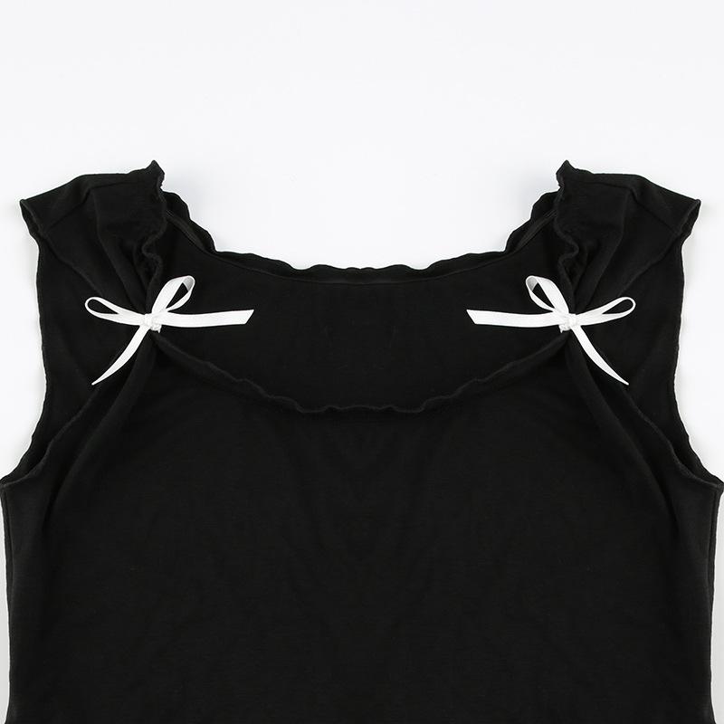 Cap sleeve bowknot u neck ruffle top
