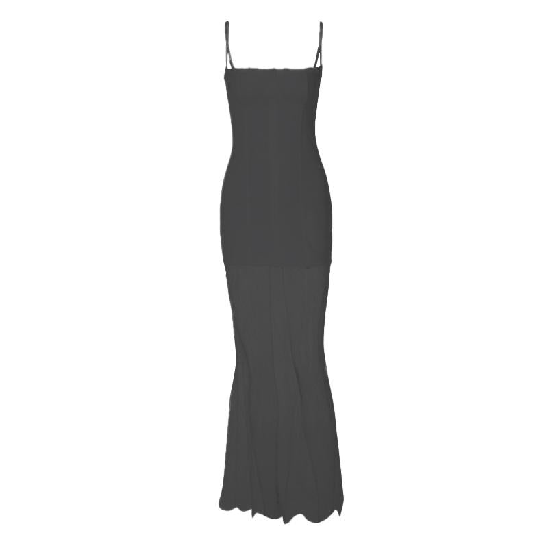Lace patchwork stitch solid cami maxi dress