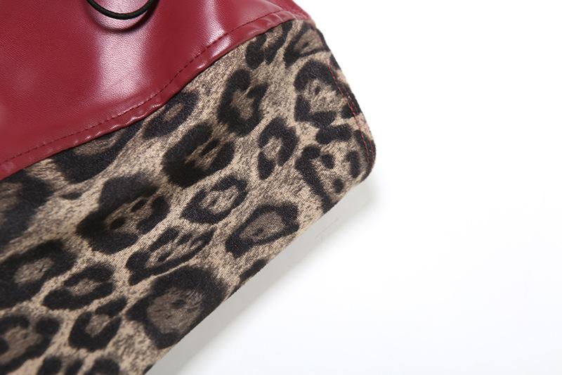 Leopard print lace up PU leather patchwork tube top