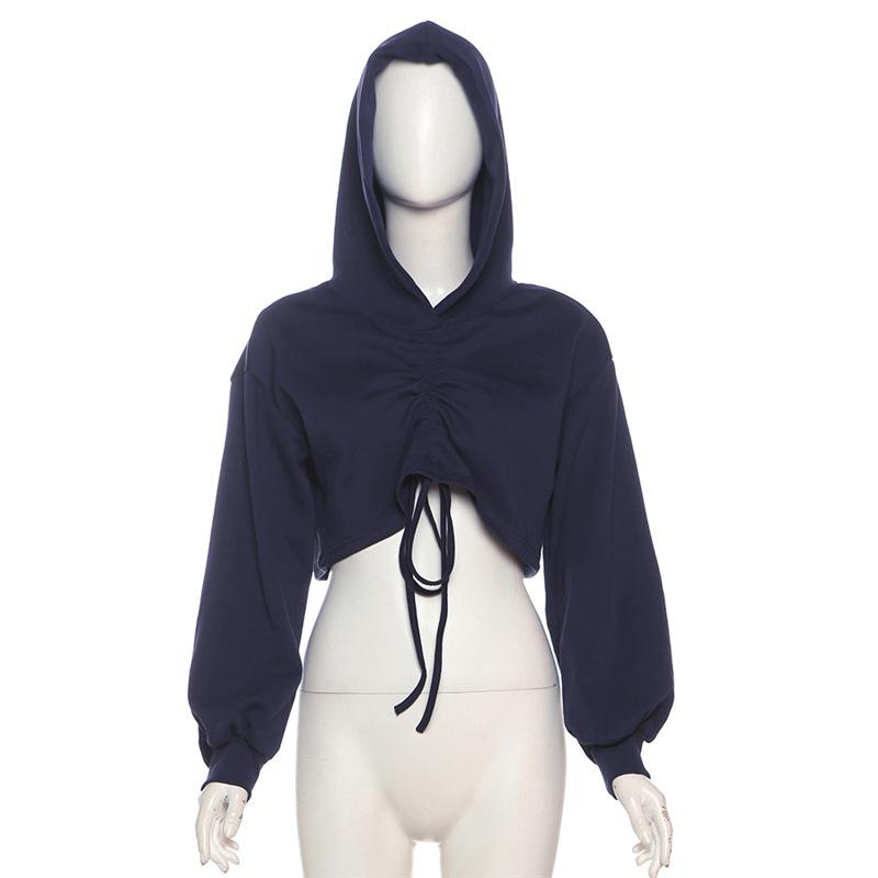 Hoodie long sleeve drawstring crop top