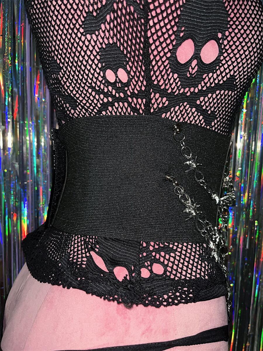 PU leather metal chain cross applique waist chain