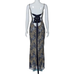 Lace backless lace up ribbon cami maxi dress