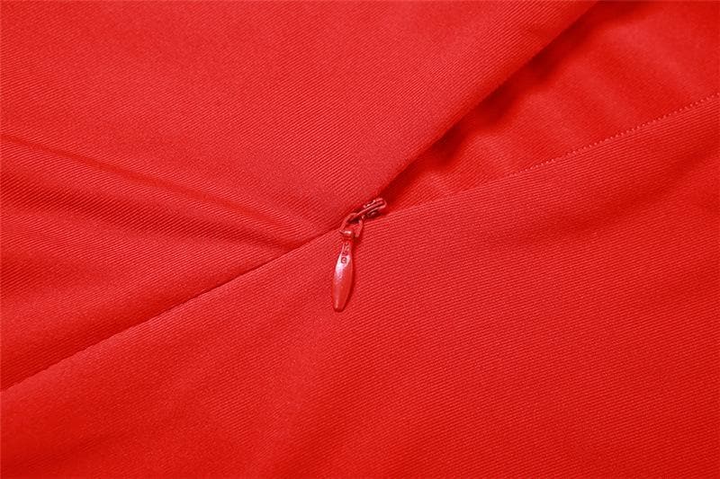 Hollow out solid long sleeve high neck zip-up maxi dress  | red tango dress
