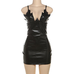 PU leather backless zip-up cami mini dress