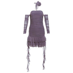 Long sleeve sheer mesh flower applique mini dress  | red tango dress  | samba dress