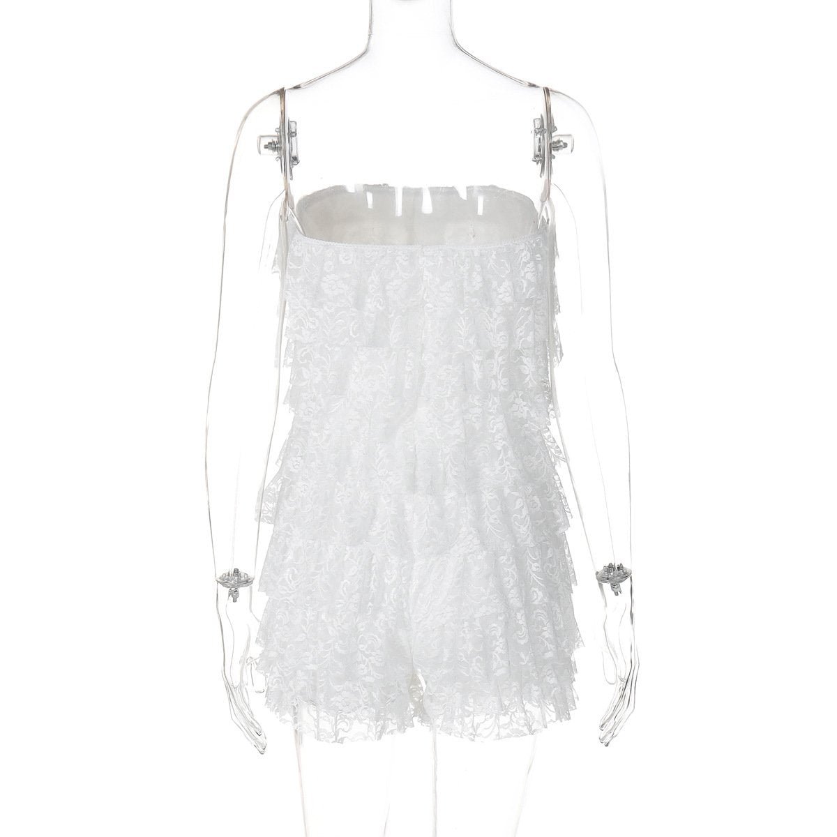 Bowknot lace backless ruffle tube mini dress