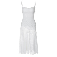 Lace ruched see through cami midi dress
