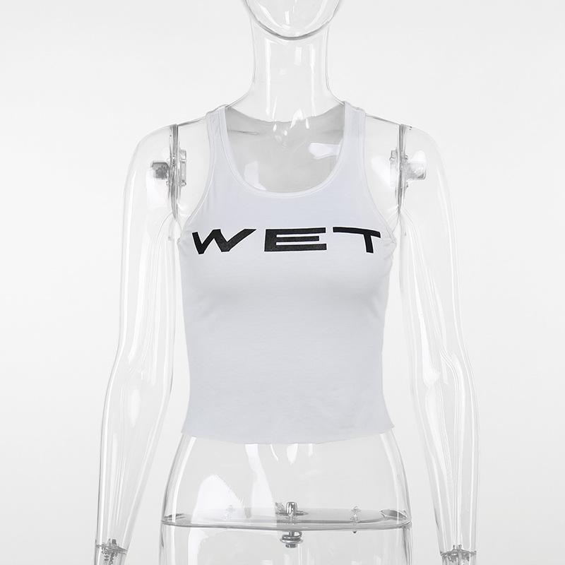 Sleeveless u neck “wetâ€?print tank top