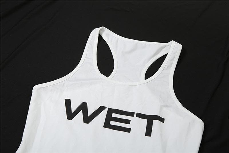 U neck “WETâ€?print sleeveless tank mini dress