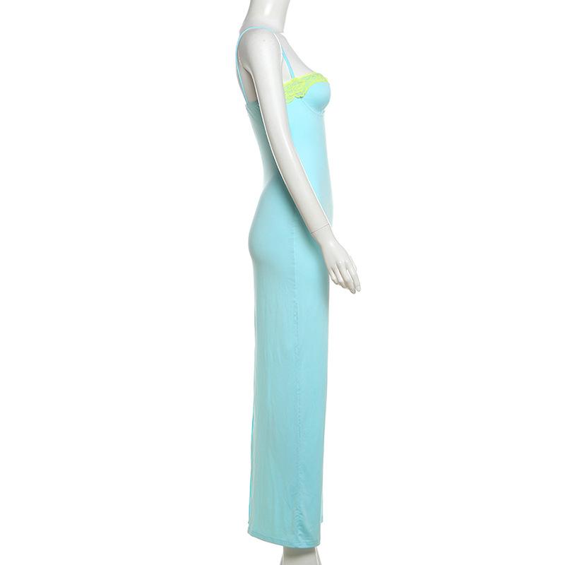 Lace hem backless cami maxi dress