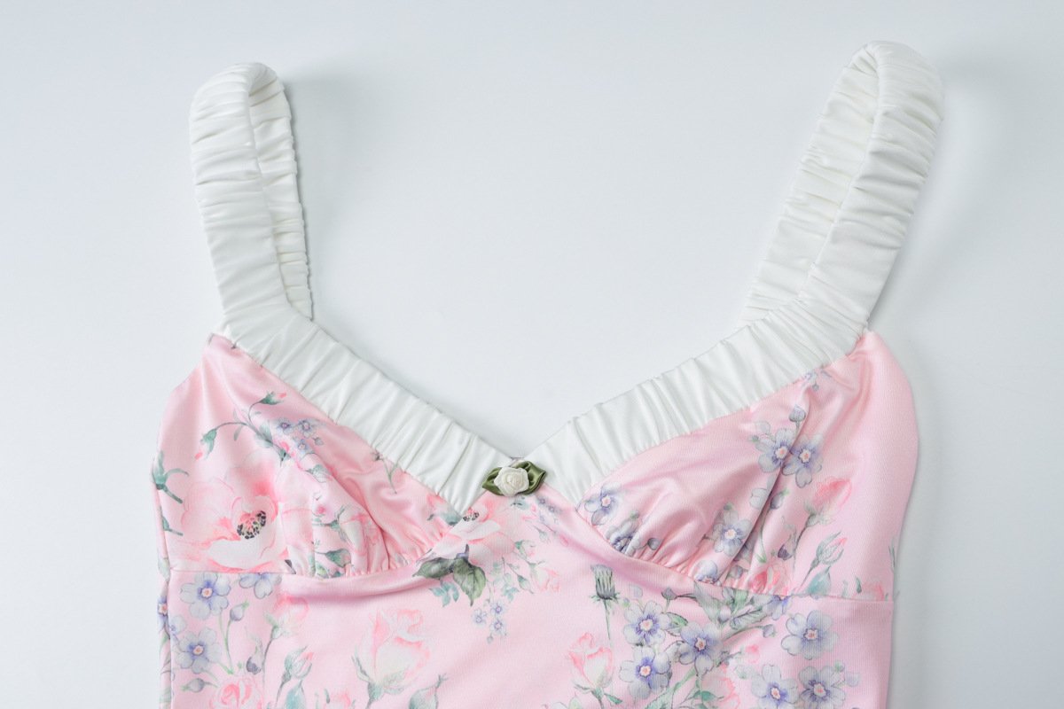 V neck flower print cami mini dress