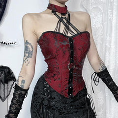 Halter o ring lace up backless top