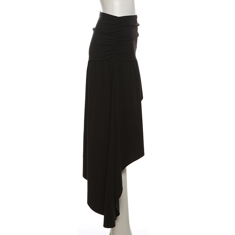 Ruched solid irregular midi skirt
