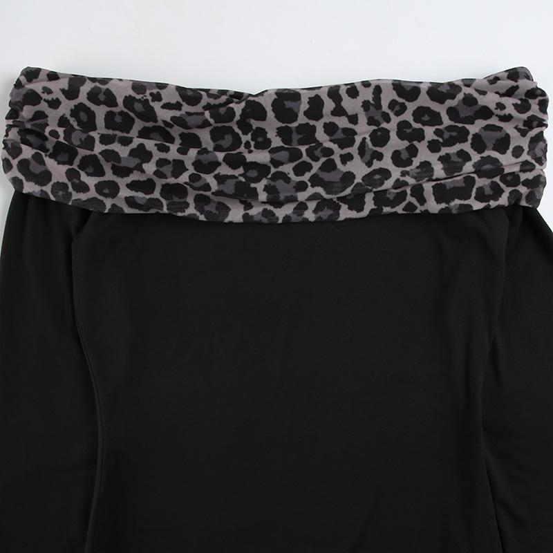 Off shoulder long sleeve leopard print mini dress