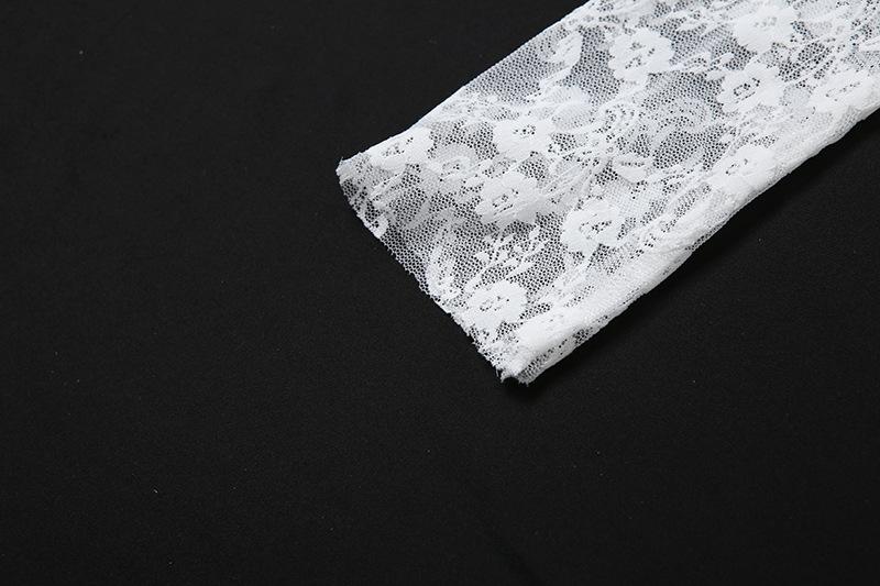 Long sleeve v neck lace print top