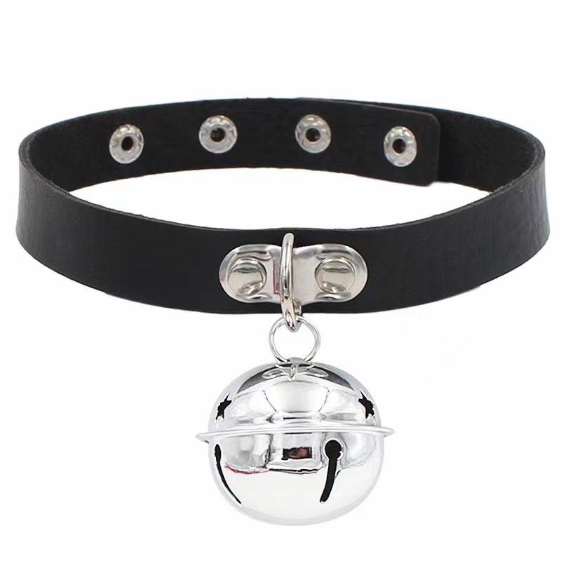 PU leather rivet o ring metal chain necklace