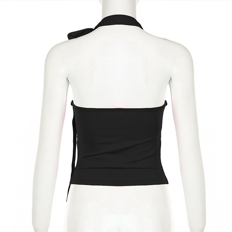 Halter knotted irregular v neck backless top