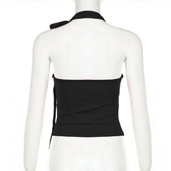 Halter knotted irregular v neck backless top