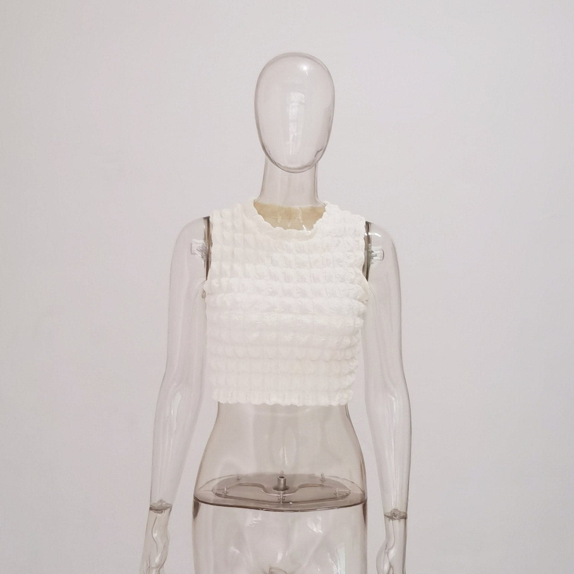 Waffle crewneck sleeveless solid crop top