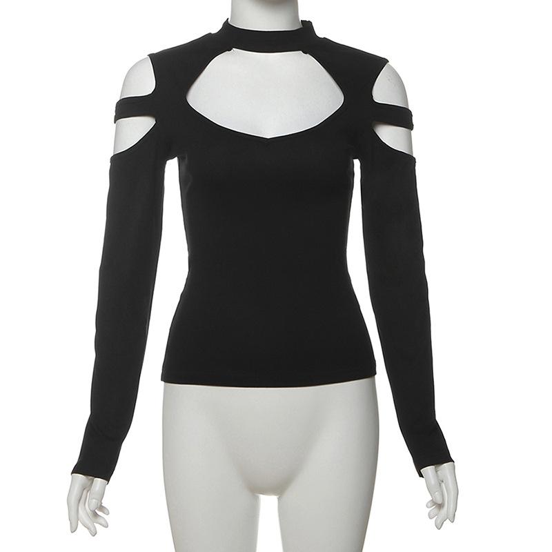 Long sleeve crewneck hollow out top